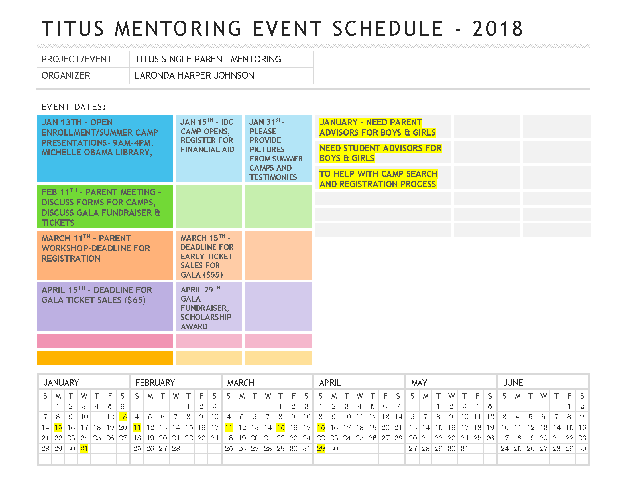 1 page calendar 2018